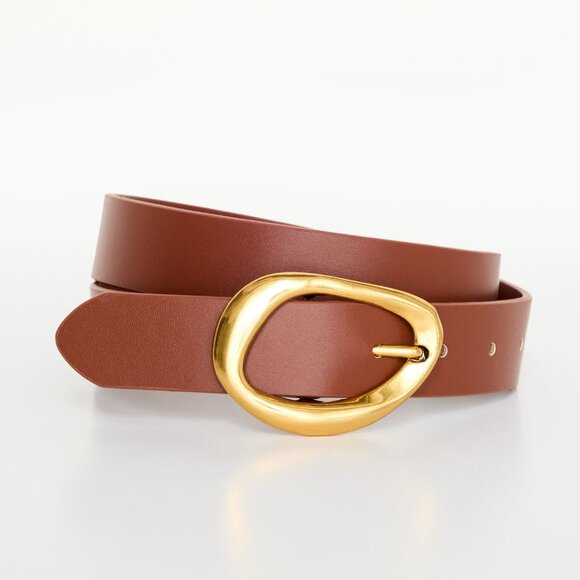 Good American Accessories - Good American Tan Belt with Gold Oval Buckle